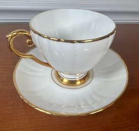 Royal Grafton Bone China White And Gold Teacup And Saucer