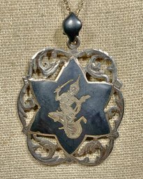 Fine Vintage Siam Sterling Silver Pendant On Chain Necklace Large Dancer