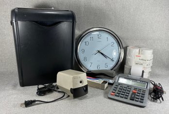 Home Office Setup -  Paper Shredder, Wall Clock, Pencil Sharpener, Stapler, & Adding Machine