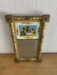 Antique Federal Split Column Mirror With Reverse Painting On Glass Fruit Scene