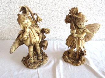 Pair Of Resin Fairies In The Style Of Rackham