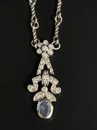 18K White Gold Chain 14' & 18K White Gold Sapphire & Diamond Pendant 1' Weight Jeweler Verified Acid Tested