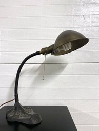 Antique Robert Schwartz Bronx NY Art Deco Gooseneck Lamp With Brass Shade - Tested And Working