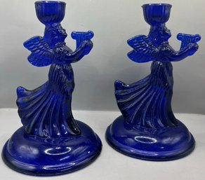 Cobalt Blue Angel Candle Holders