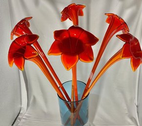 Half Dozen Handblown Murano Style Art Glass Flowers