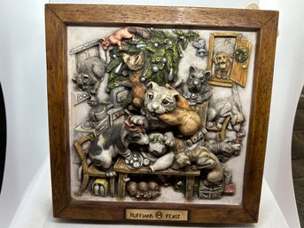 Charming Vintage HARMONY KINGDOM High Relief Figural Plaque- Titled 'Ruffian's Feast'