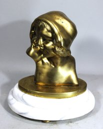 Solid Brass And Marble Bust Of A Young Girl Statue