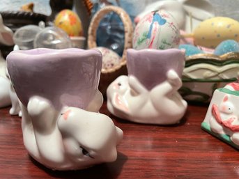 Vtg Pair Bunny Egg Cups - Ceramic