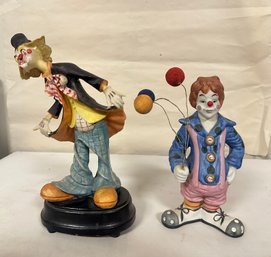 Vintage Resin Clown Figurine Statue And Vintage Enesco Porcelain Clown Figurine.   TA - E3