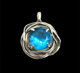 Vintage Israeli Sterling Silver Blue Gemstone Pendant