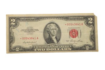 1953 $2 Bill With Red Seal Star Note!