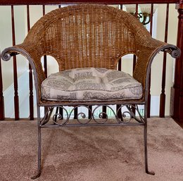 Wicker And Metal Occasional Chair With Cushion