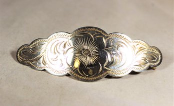 Large Vintage Sterling Silver Floral Engraved Hair Barrette