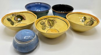 3 Arte Italica Bowls, 2 Signed Reaction Glaze Bowls & Sugar Bowl