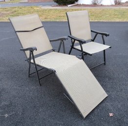 Outdoor Deck Chaise Lounge And Matching Folding Chair Fabric Weave