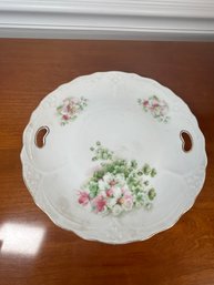 Floral China Plate With Handles, Unmarked
