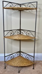 Wicker And Metal Corner Nic-Nac Shelf