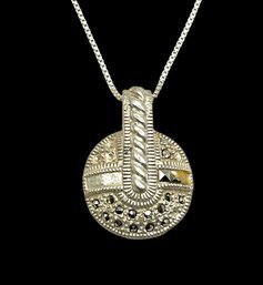 Vintage Italian Sterling Silver Chain With Marcasite Pendant