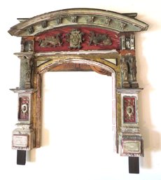 Antique Carved Wood Baroque Portal Mirror Frame Coat Arms Griffins