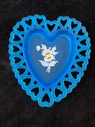 Vintage Westmoreland Blue Satin Glass Heart Lattice Plate