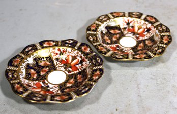 Pair Royal Crown Derby Imari Dishes In Bone China