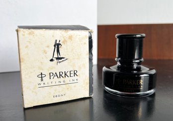 Vintage Bottle Of Parker Ebony Black Writing Ink In Box