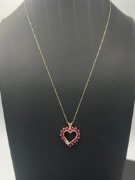 Gorgeous & Large 14k Yellow Gold Ruby & Diamond Heart Pendant Necklace