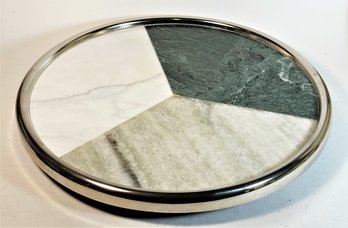 Silver Plate Framed 3 Color Marbled Trivet