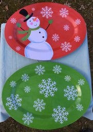 2 Melamine Type Plastic Holiday Serving Tray Platters