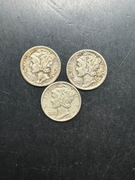 3 Mercury Dimes 1941, 1942, 1943