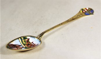 Gilded .800 Silver Souvenir Spoon Cityscape In The Bowl Enamel