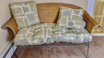 Wicker And Metal Settee With Cushion