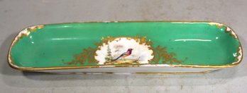 Fine Antique Hand Painted Continental Porcelain Pen Tray W Bird