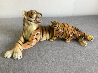 Tiger With Cub Figurine Made In Italy