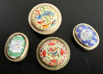 Lot Of 4 Vintage Persian Porcelain And Silver Metal Trinket Boxes