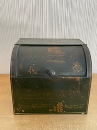 Antique Primitive DecoratedTole Tin Dome Roll Top Bread Box