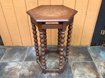 Antique Oak Hexagonal Table With Bobbin Style Legs