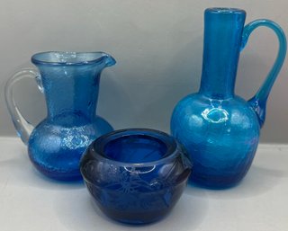 Lot Of Blue Vases & Candle Holder