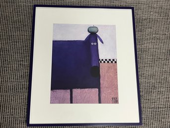 Purple Dog With Apple Framed Print By Daniel Kessler - Purple Metal Frame  MSRP $110
