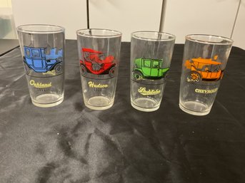 Vintage Set Of 4 Car Glasses