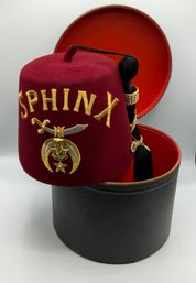 Vintage Fez Jeweled Masonic Shriner Hat W/ Tassel & Case  ~ Sphinx ~ (D)