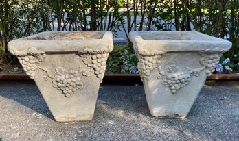 Pair Of Heavy Concrete Grape Motif Planters