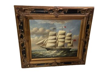 Signed Oil On Canvas, Seacape Of Sailing Ship