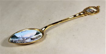 St. Moritz Gilded .800 Silver Antique Souvenir Spoon Enamel Bowl And Handle