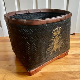 A Chinese Woven Basket With Handpainted Gold Royal Bee Design