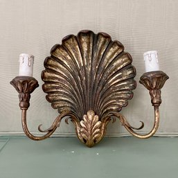 A Vintage Wood And Metal Shell Form Sconce - Primary