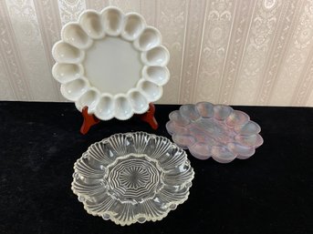 3 Piece Vintage Deviled Egg Serving Dishes