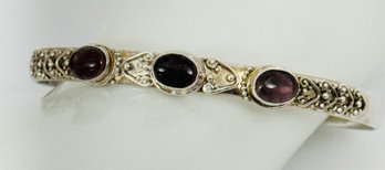 VINTAGE STERLING SILVER AND PURPLE GLASS BRACELET