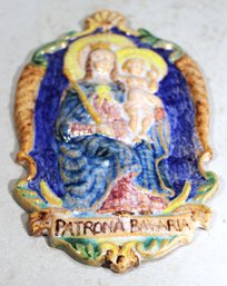 Signed Majolica Artist Signed Wall Plaque Madonna And Child