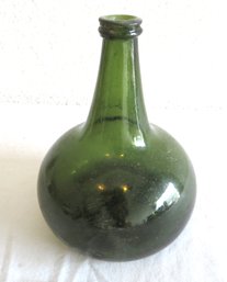 Antique Hand Blown Dark Green Onion Rum Bottle